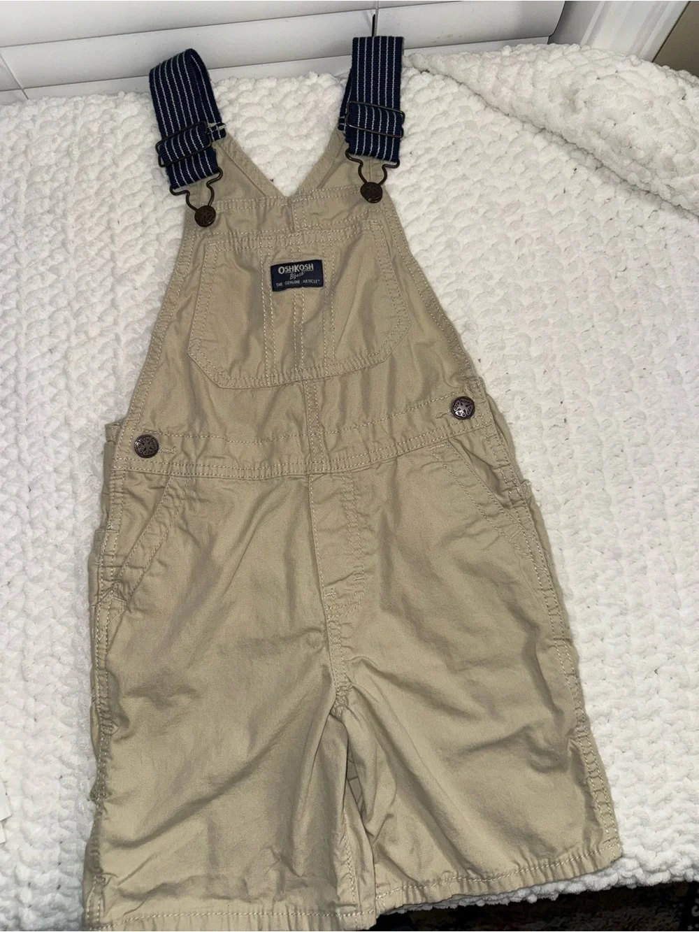 OshKosh Khaki Overalls with White Shark Print Shirt - Boys